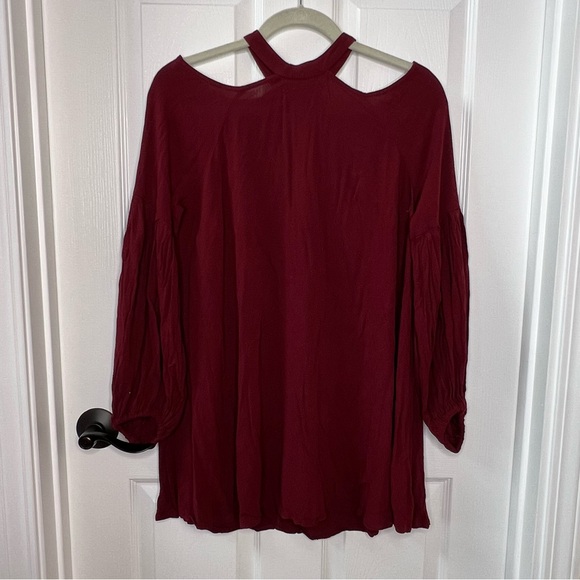 ⭐️ Free People Drift Away Burgundy Cold Shoulder Tunic Top Dress Size SMALL - Picture 3 of 14